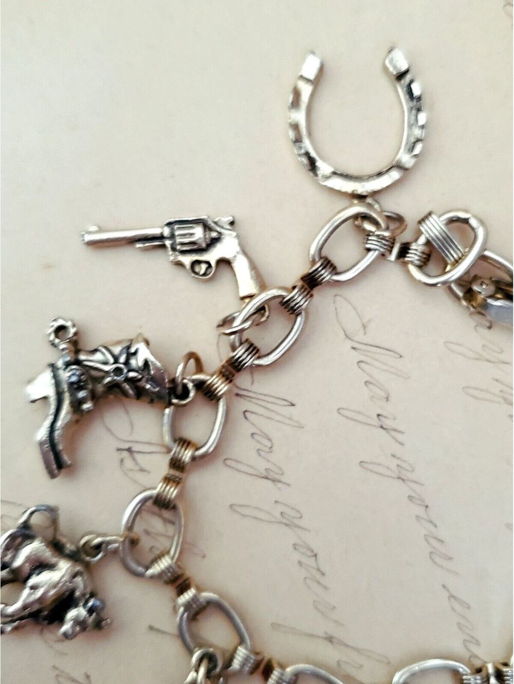 Vintage Silver-tone Western Charm Bracelet - Picture 3 of 6